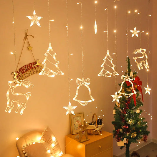 3.2M LED Christmas Curtain String Lights - Stars, Deer & Bells