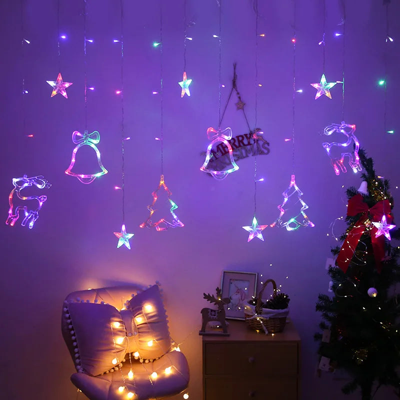 3.2M LED Christmas Curtain String Lights - Stars, Deer & Bells