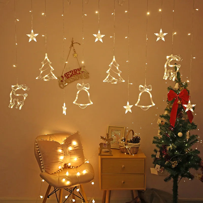 3.2M LED Christmas Curtain String Lights - Stars, Deer & Bells