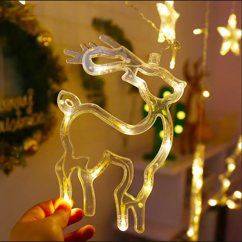 3.2M LED Christmas Curtain String Lights - Stars, Deer & Bells