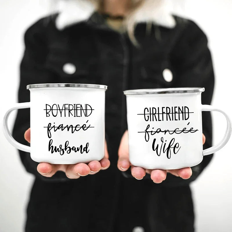 Husband and Wife Enamel Mug Mr and Mrs Mugs Cute Valentine's Day Gift His and Hers Lovers Camp Cup Gift for Couples