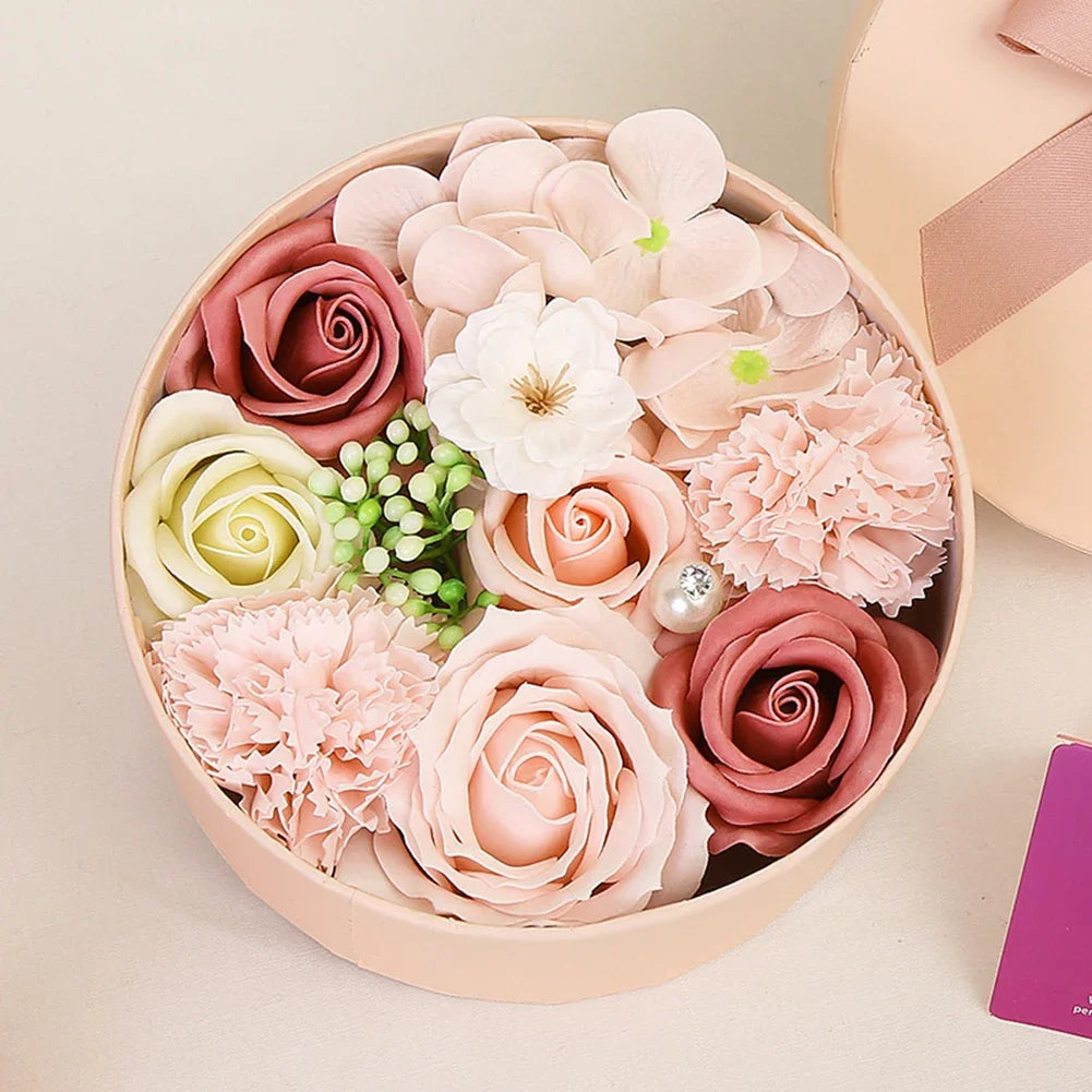 Round “Hug Bucket” Flower Box – Soap Flower Gift Set