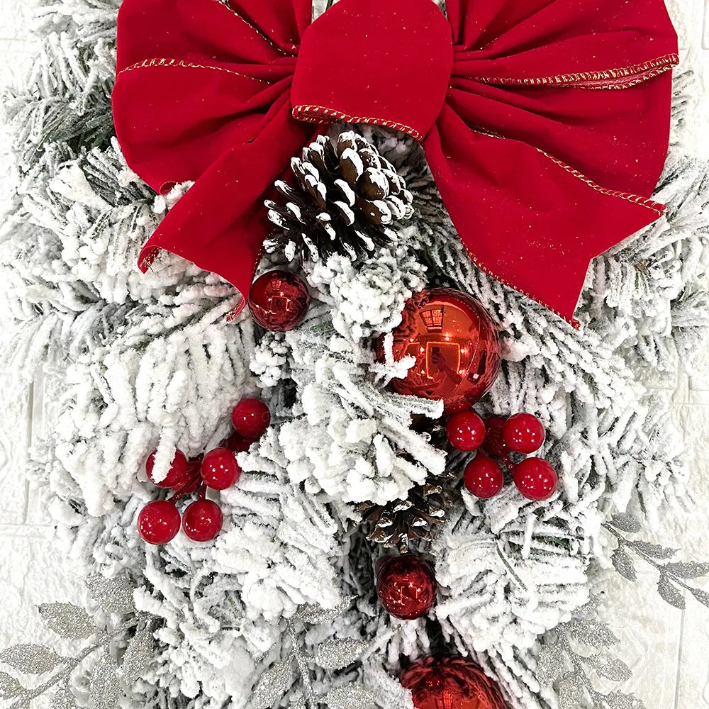 Christmas Wreath Rattan Set with Red Bow