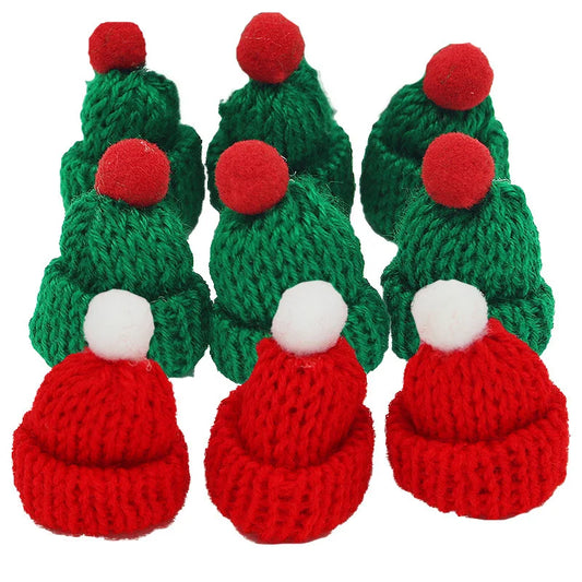 Mini Knitted Christmas Hat Pendants (10 Pieces)