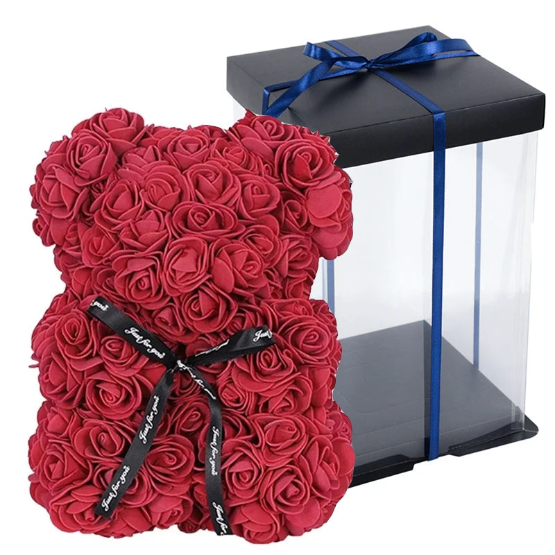 Transparent Cake Box with Rose Bear – 20/28cm