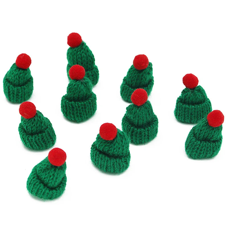 Mini Knitted Christmas Hat Pendants (10 Pieces)