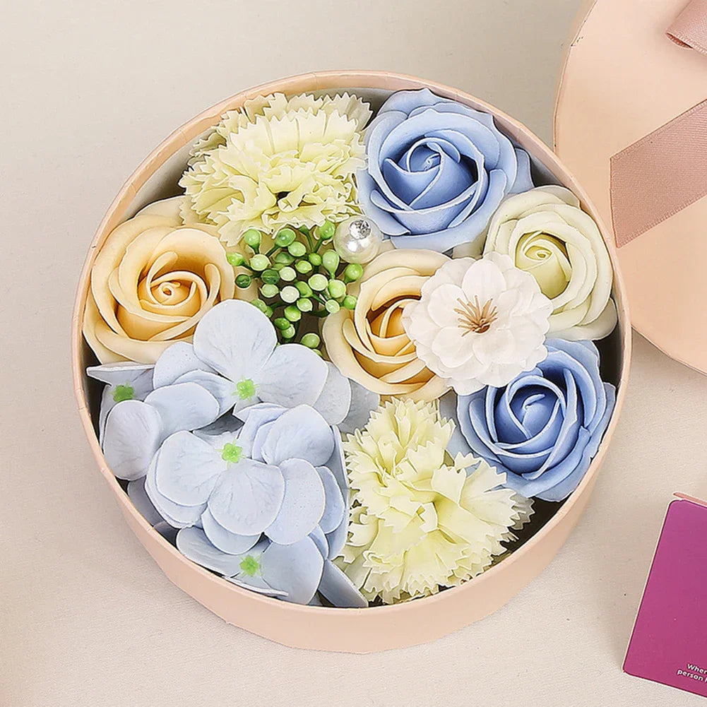 Round “Hug Bucket” Flower Box – Soap Flower Gift Set