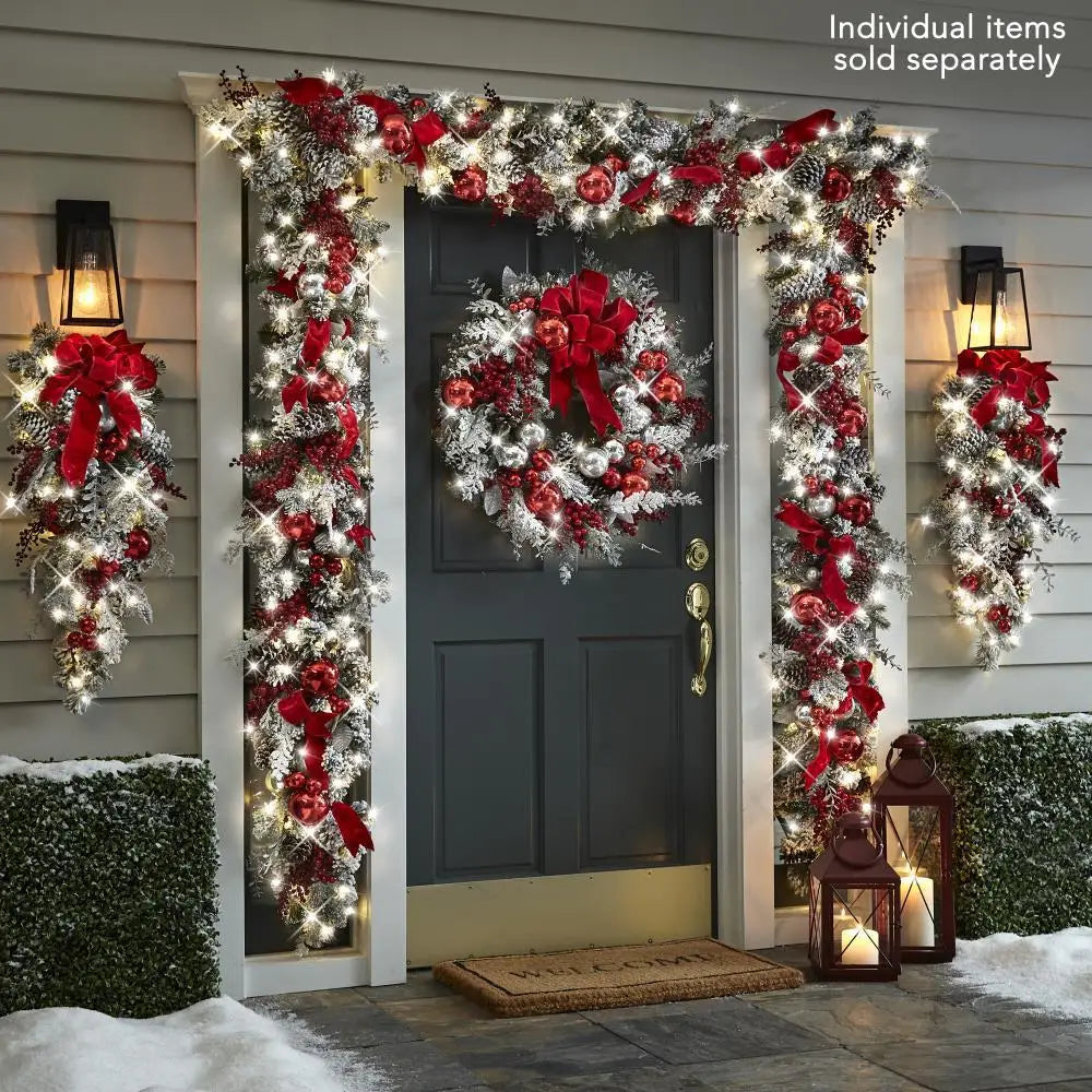 Christmas Wreath Rattan Set with Red Bow