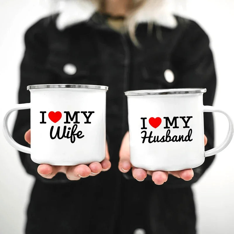 Husband and Wife Enamel Mug Mr and Mrs Mugs Cute Valentine's Day Gift His and Hers Lovers Camp Cup Gift for Couples