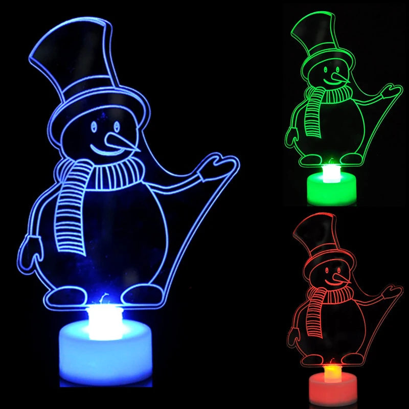 LED Mini Snowman Night Lights - Colorful Flashing Ornament