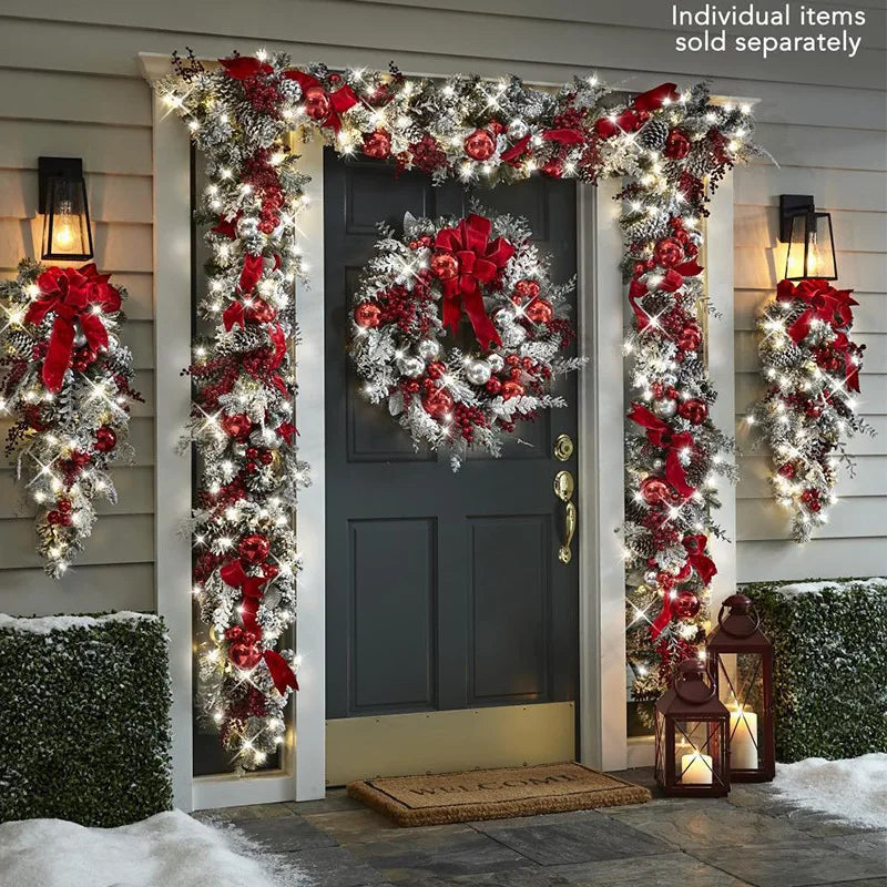 Christmas Wreath Rattan Set with Red Bow