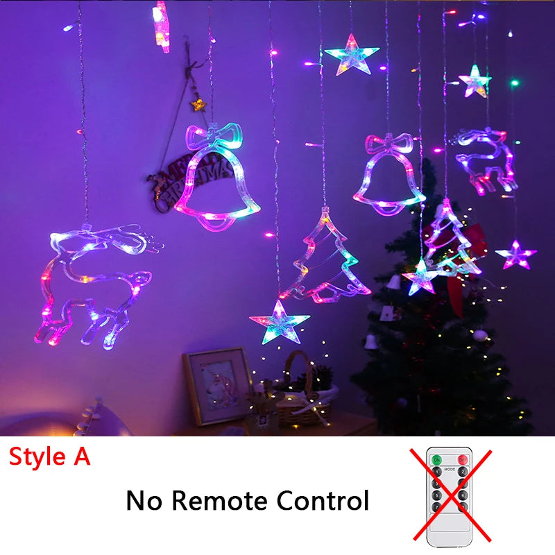 3.2M LED Christmas Curtain String Lights - Stars, Deer & Bells