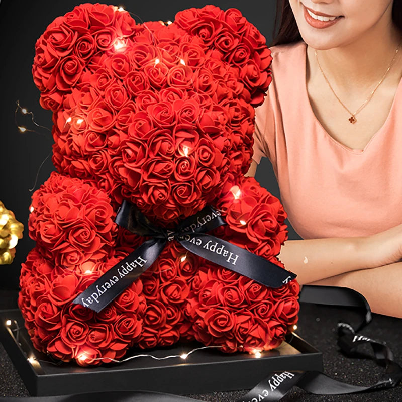 Valentine’s Day Rose Bear with Lights & Gift Box