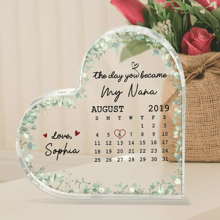 Calendar Couple Acrylic Heart Plaque