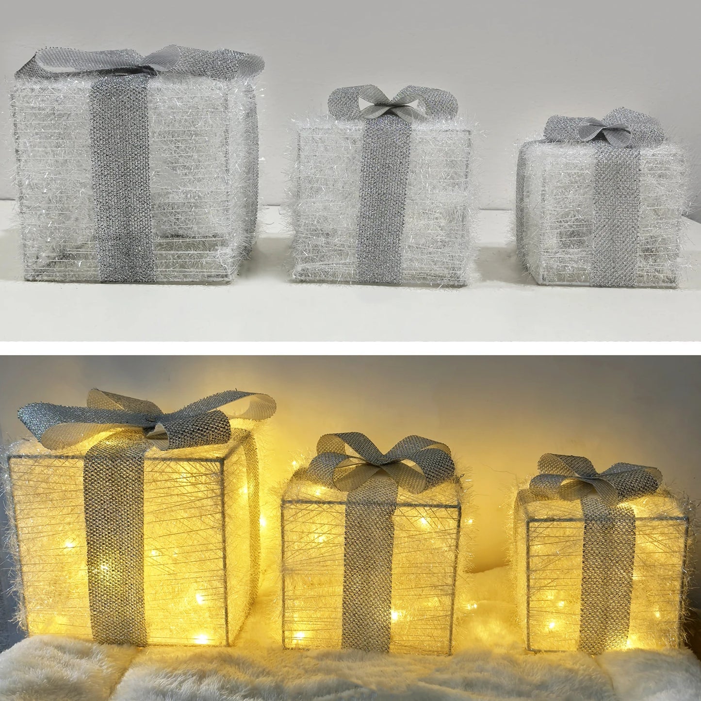 Set of 3 Lighted Christmas Gift Boxes - LED Decorations