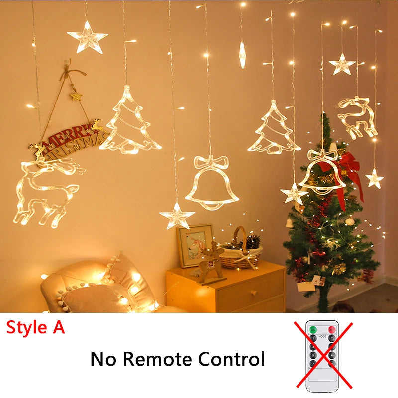 3.2M LED Christmas Curtain String Lights - Stars, Deer & Bells