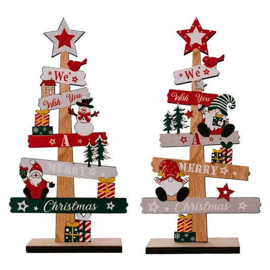 Wooden Christmas Tree Desktop Ornament - Merry Christmas Sign