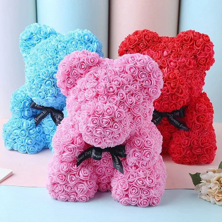 40cm PE Rose Teddy Bear – Artificial Flower Gift