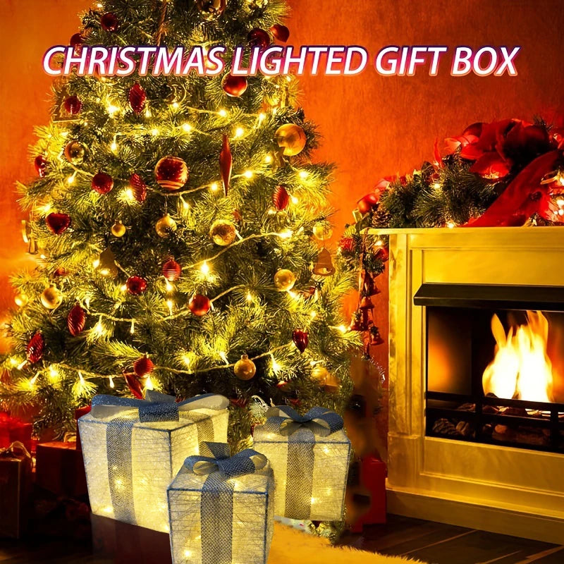 Set of 3 Lighted Christmas Gift Boxes - LED Decorations