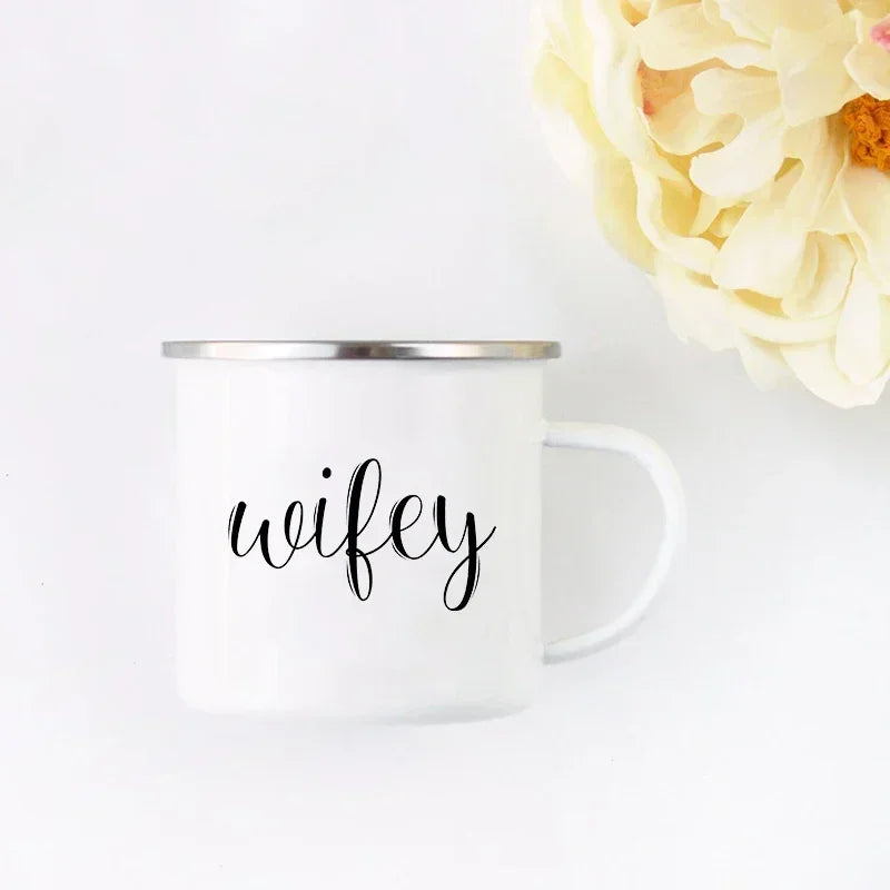 Husband and Wife Enamel Mug Mr and Mrs Mugs Cute Valentine's Day Gift His and Hers Lovers Camp Cup Gift for Couples