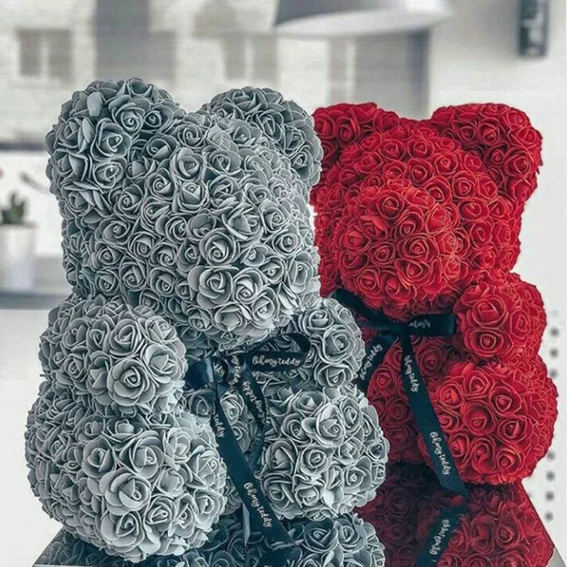 40cm PE Rose Teddy Bear – Artificial Flower Gift