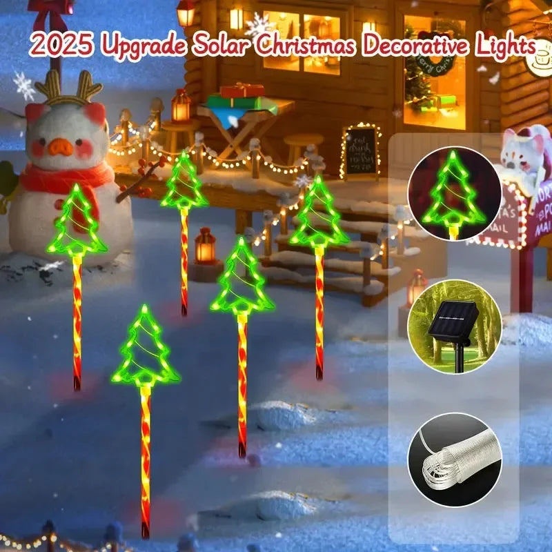 Solar LED Christmas Tree Ground Lamp - Snowman & Santa Design | 5pcs