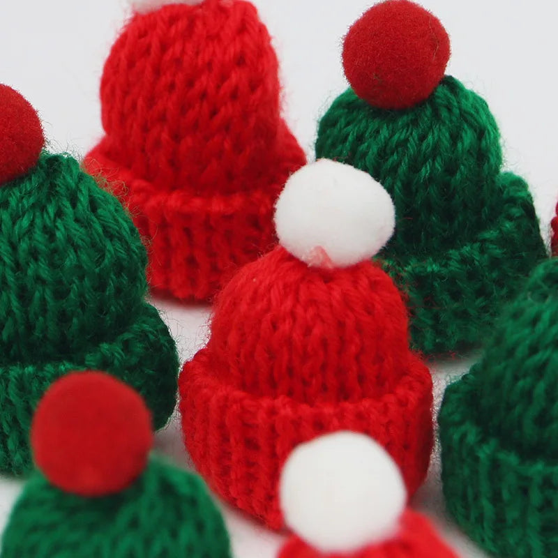 Mini Knitted Christmas Hat Pendants (10 Pieces)