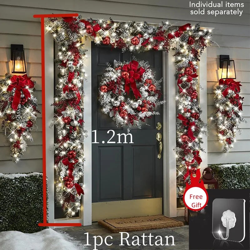 Christmas Wreath Rattan Set with Red Bow