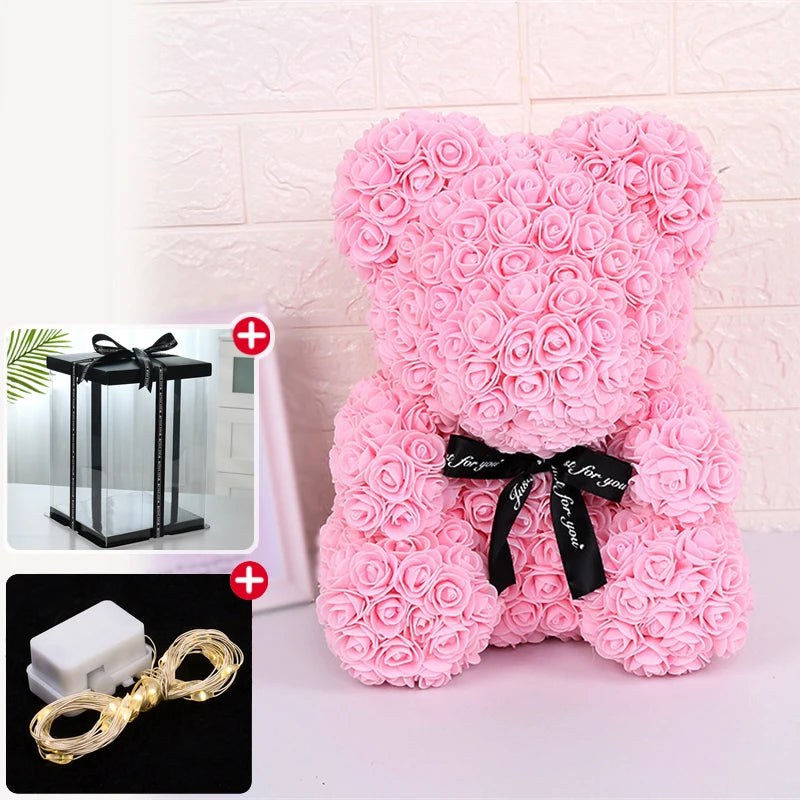 Valentine’s Day Rose Bear with Lights & Gift Box