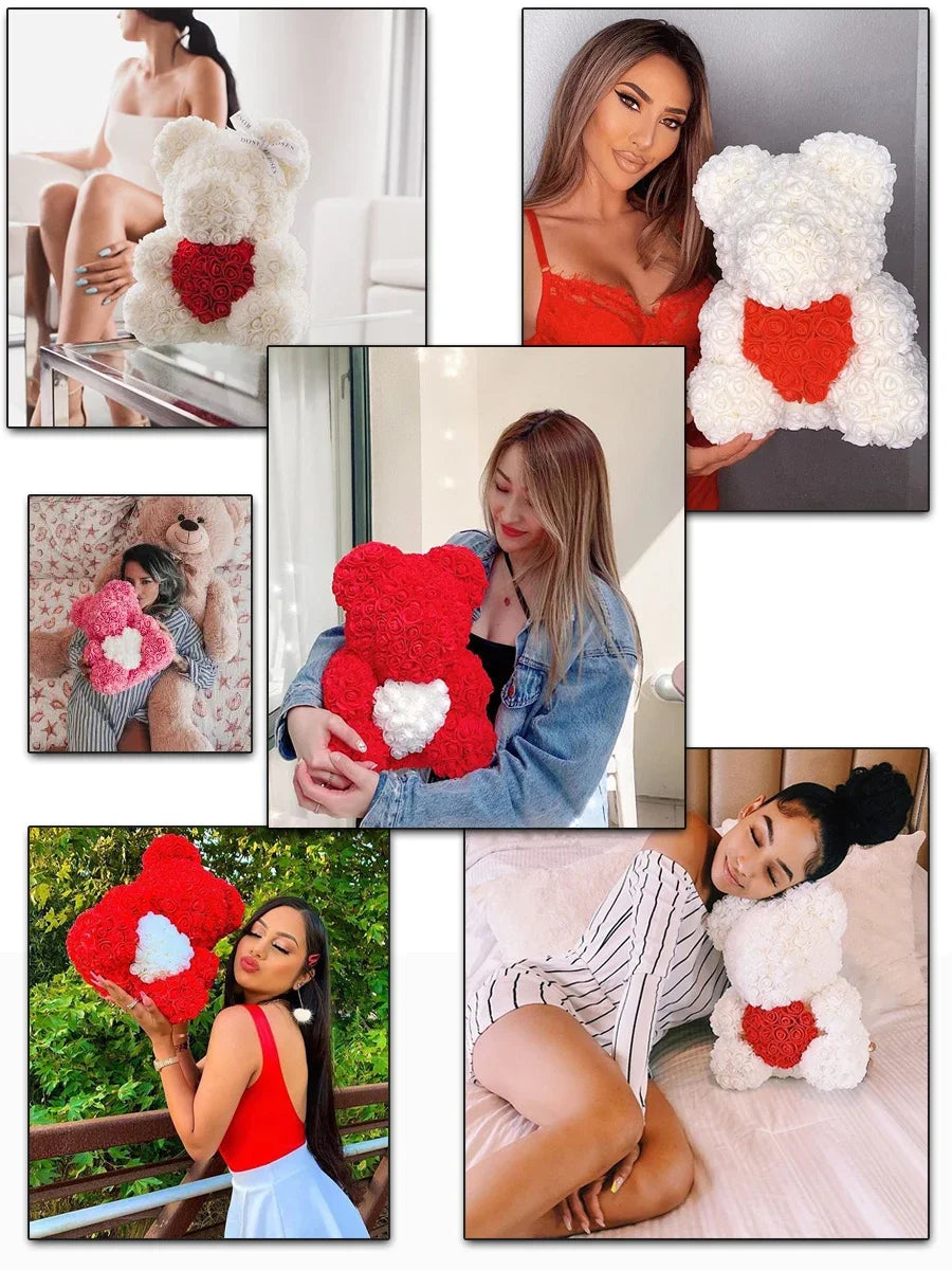 40cm PE Rose Teddy Bear – Artificial Flower Gift