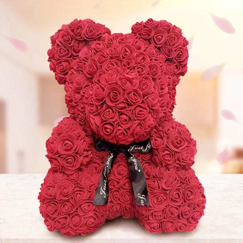 40cm PE Rose Teddy Bear – Artificial Flower Gift