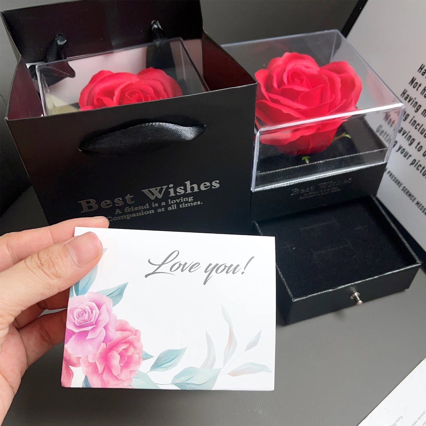 Valentine’s Sparkling Heart Necklace & Luxurious Rose Gift Box