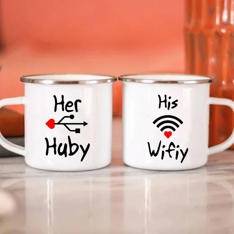 Vintage Enamel Couple Mugs – His WiFi & Her Hubby