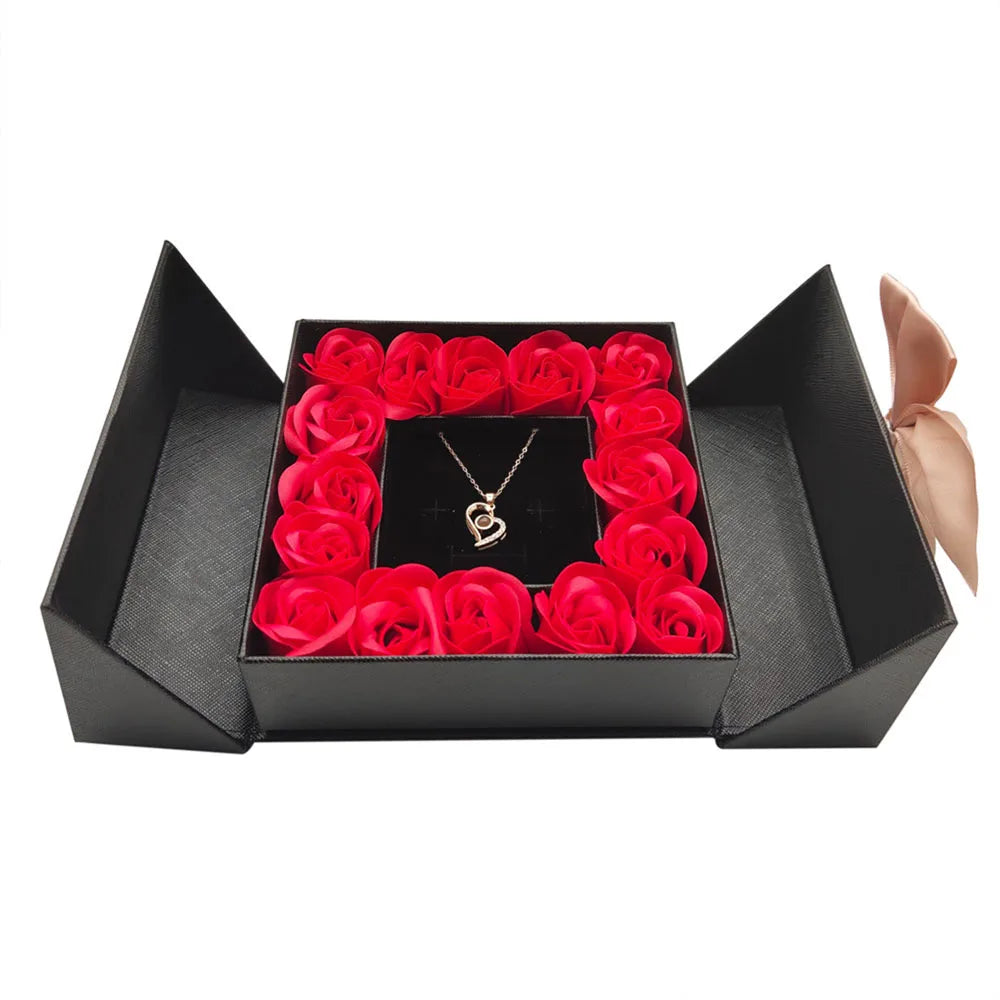 Eternal Rose Gift Box with 100 Languages “I Love You” Necklace