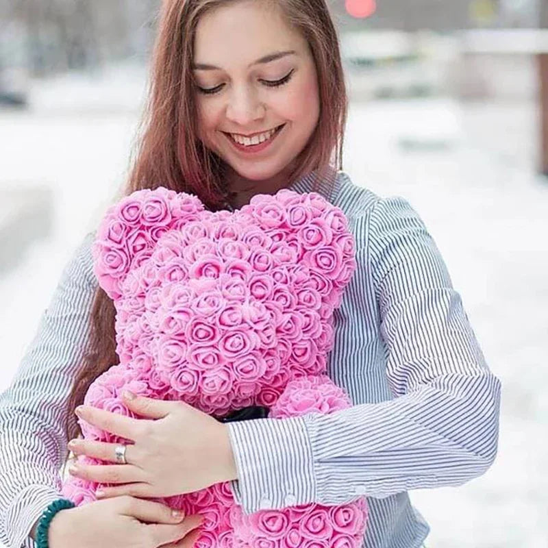 40cm PE Rose Teddy Bear – Artificial Flower Gift