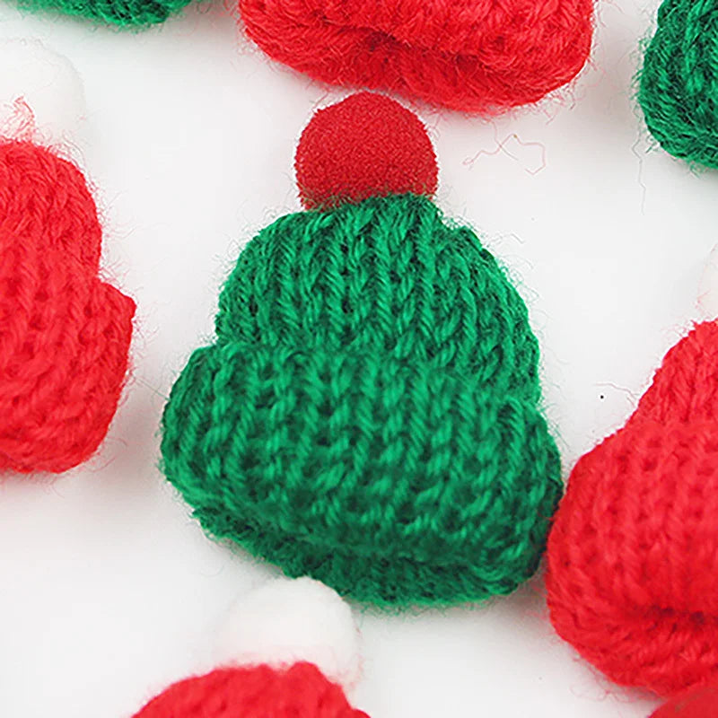 Mini Knitted Christmas Hat Pendants (10 Pieces)