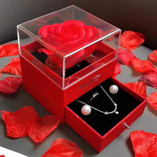 Valentine’s Sparkling Heart Necklace & Luxurious Rose Gift Box