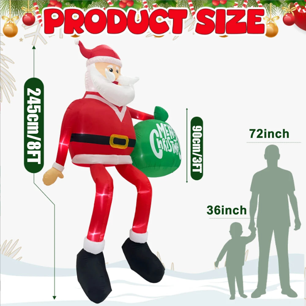 8FT Christmas Inflatable Climbing Santa with LED Lights