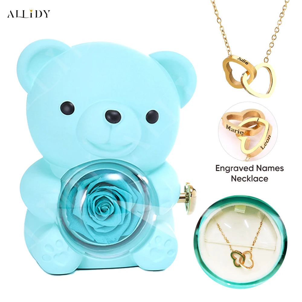 Eternal Rose & Rotating Teddy Bear Gift Box