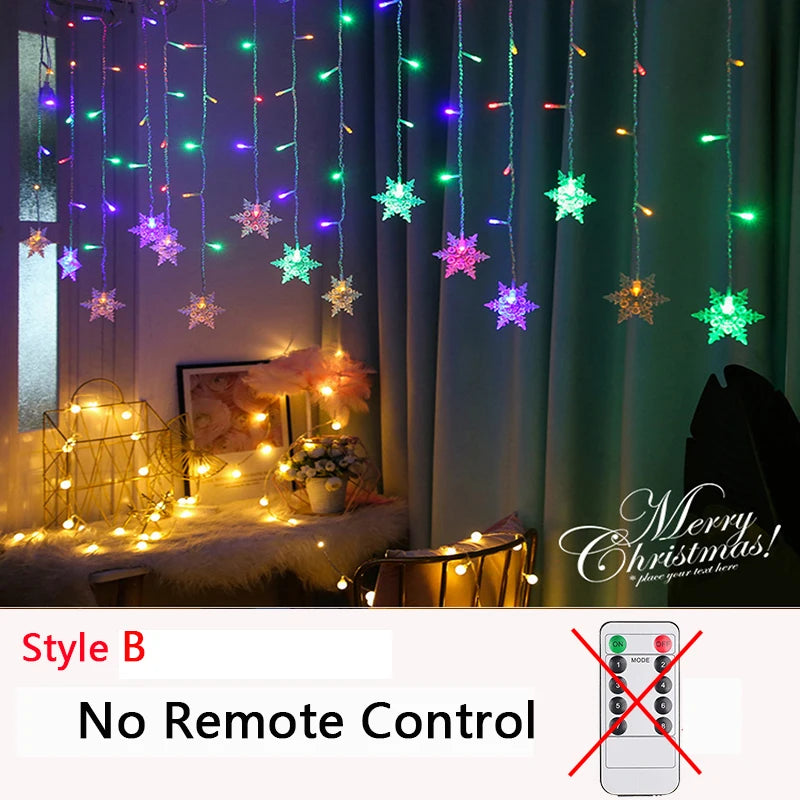 3.2M LED Christmas Curtain String Lights - Stars, Deer & Bells