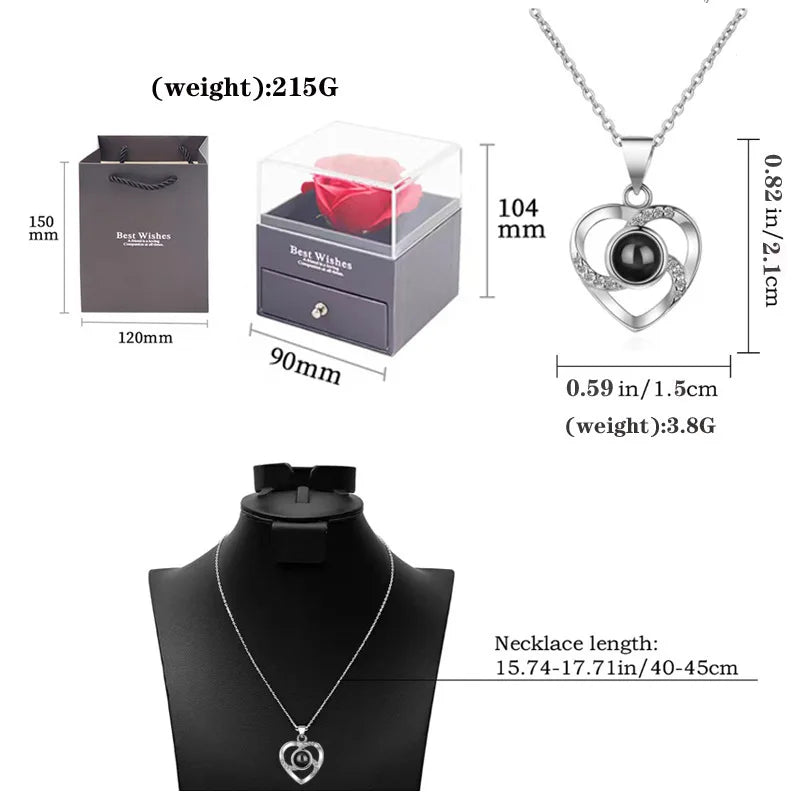 Red Rose Heart Necklace & Gift Box