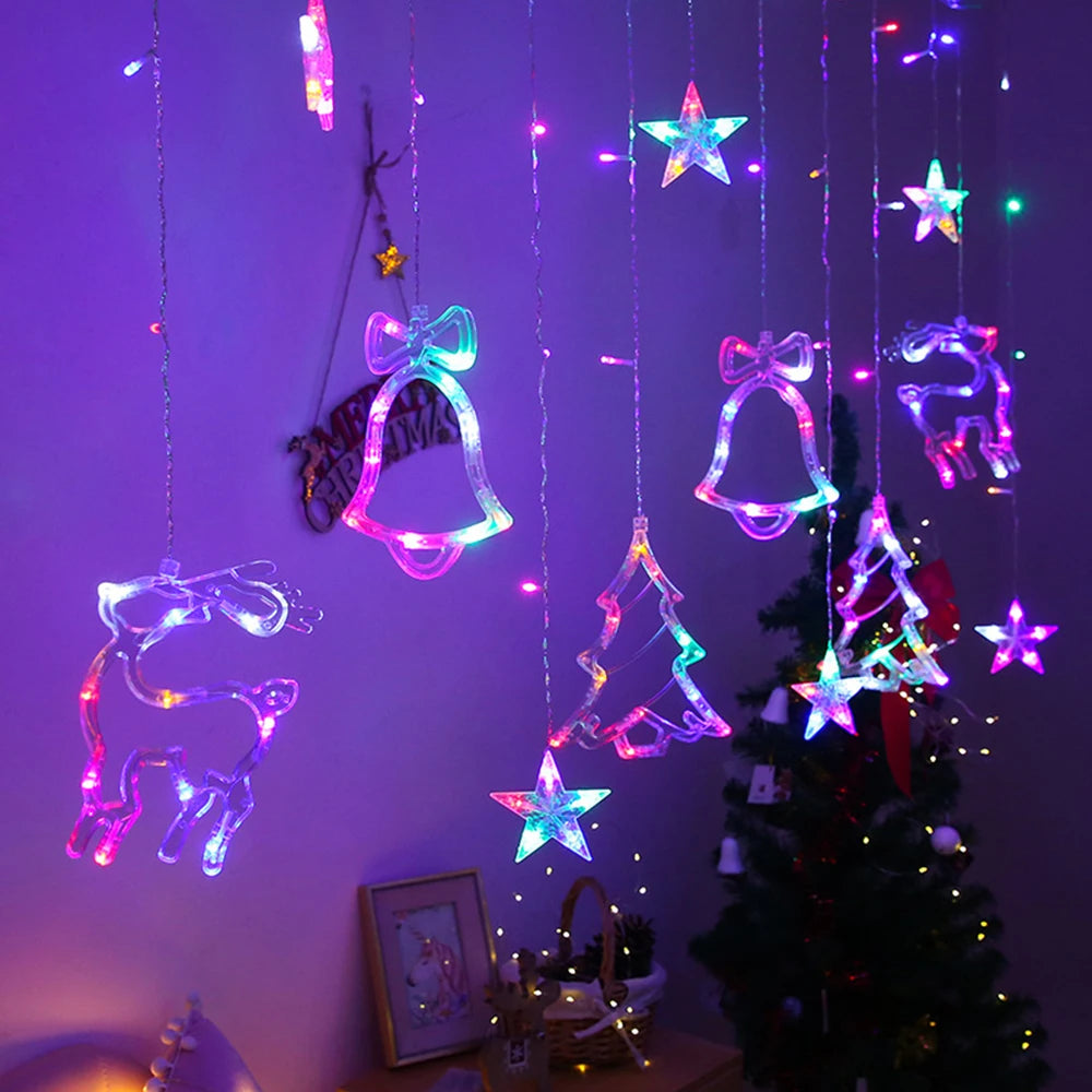 3.2M LED Christmas Curtain String Lights - Stars, Deer & Bells