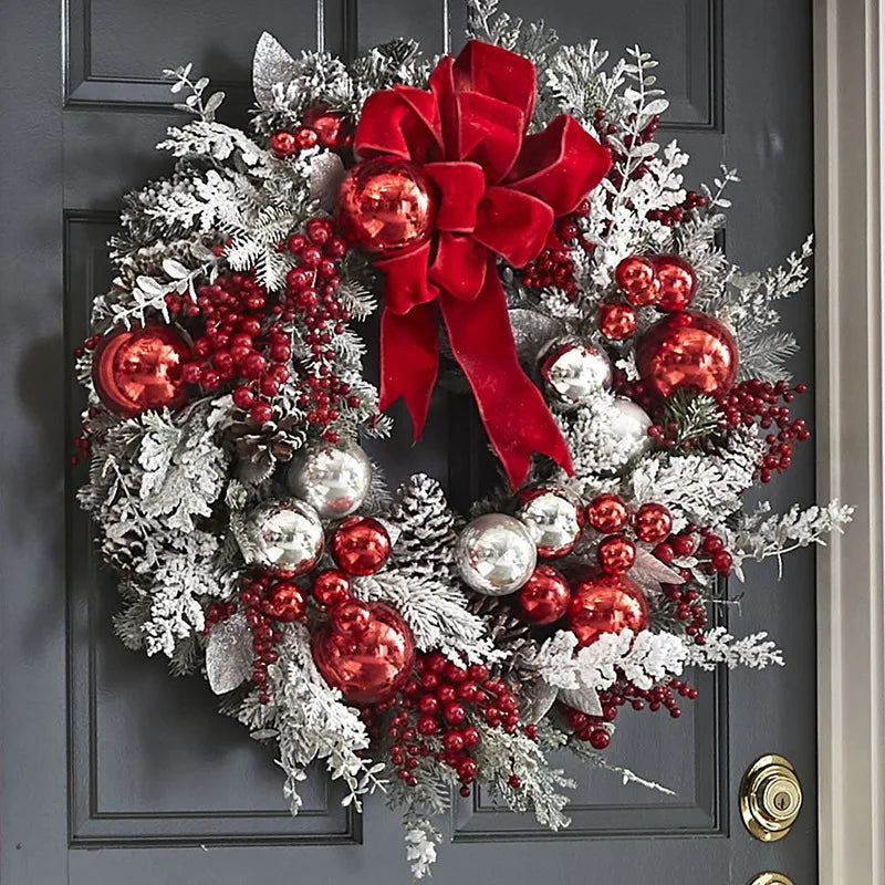 Christmas Wreath Rattan Set with Red Bow