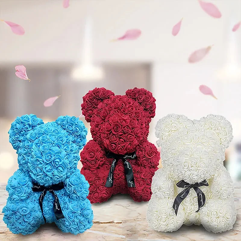 40cm PE Rose Teddy Bear – Artificial Flower Gift