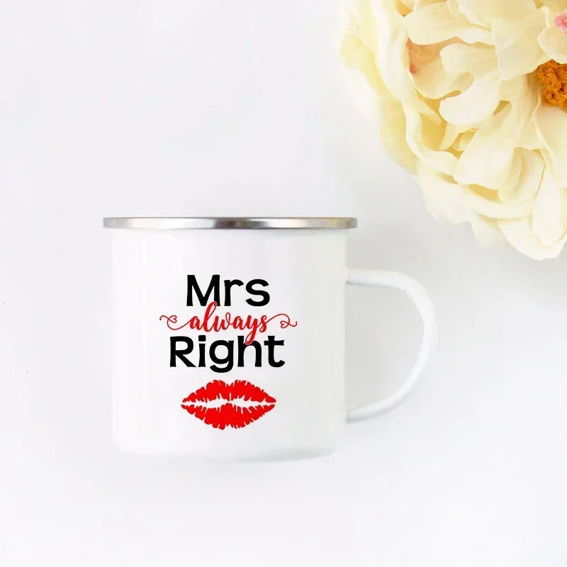 Husband and Wife Enamel Mug Mr and Mrs Mugs Cute Valentine's Day Gift His and Hers Lovers Camp Cup Gift for Couples