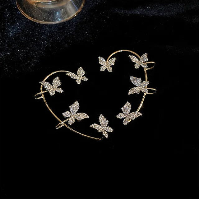 Gold Silver Color Metal Butterfly Ear Clips Without Piercing For Women Sparkling Zircon Ear Cuff Clip Earrings Wedding Jewelry