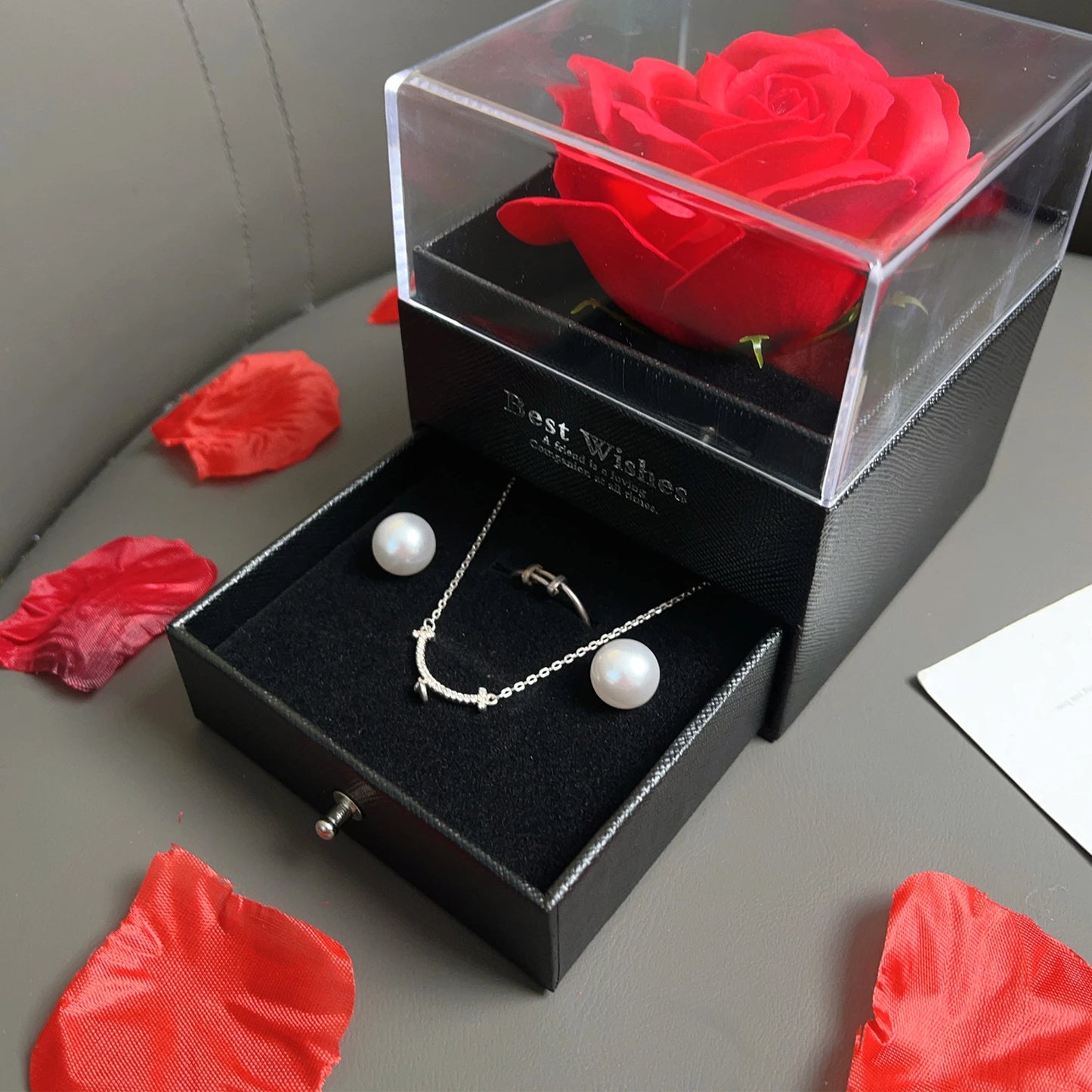 Valentine’s Sparkling Heart Necklace & Luxurious Rose Gift Box