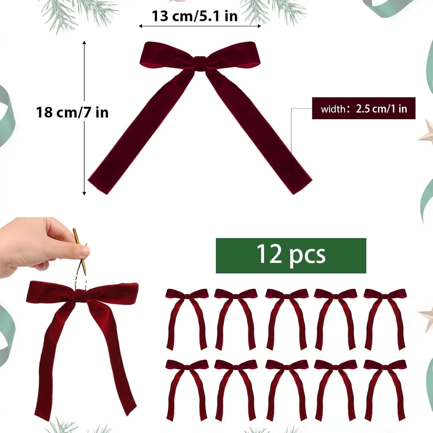 12PCS Burgundy Velvet Christmas Bows