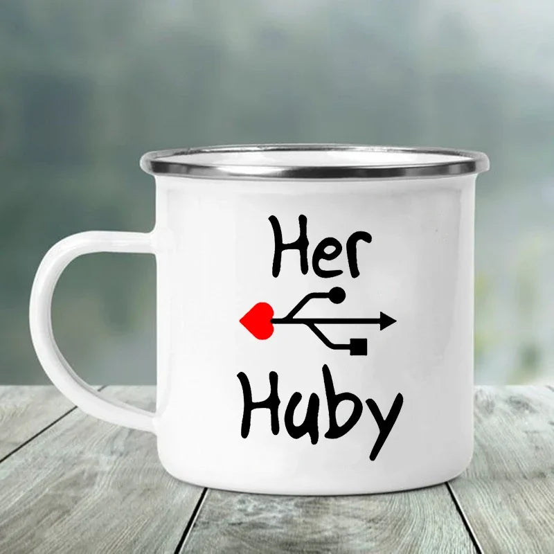 Vintage Enamel Couple Mugs – His WiFi & Her Hubby