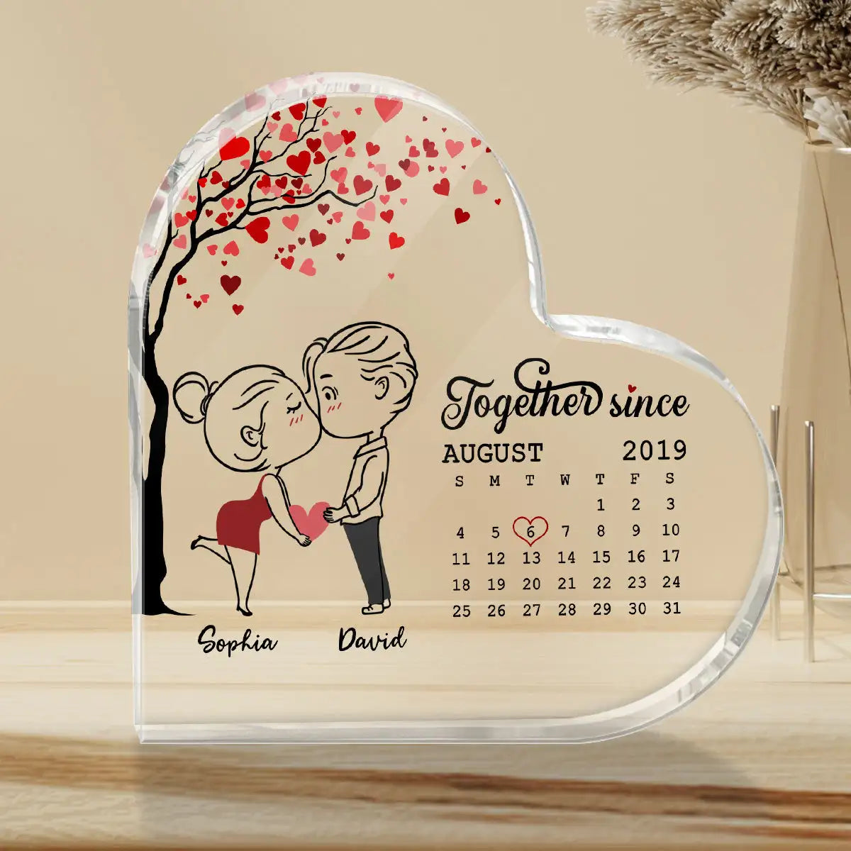 Calendar Couple Acrylic Heart Plaque